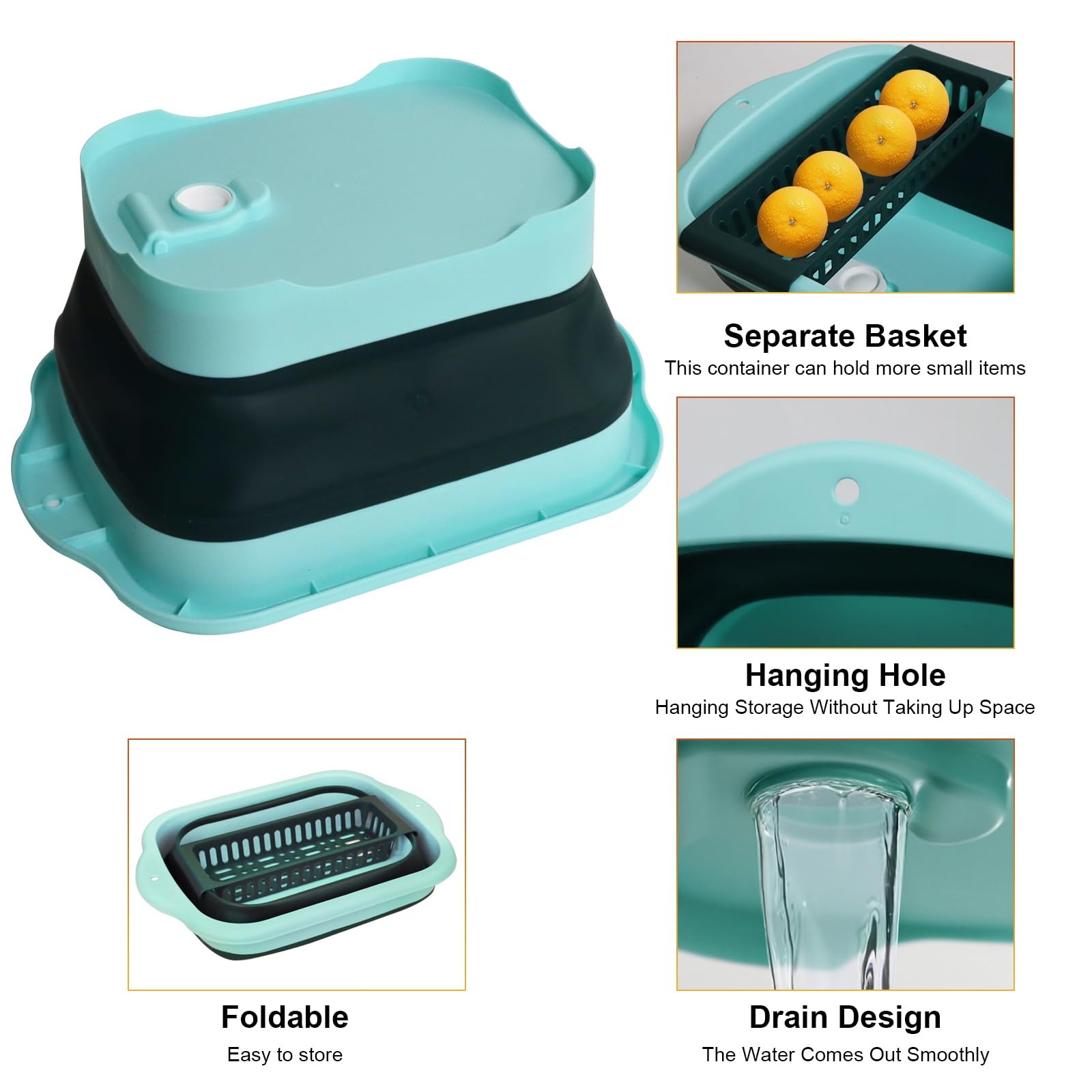 Zimso 2.77 Gallon 10.5L Collapsible Dish Basin Drain Plug Green Camping Dish