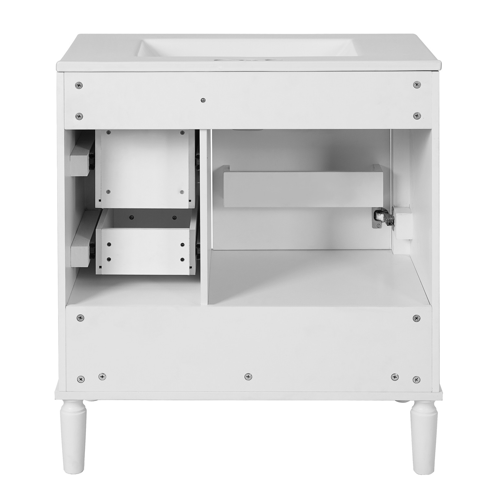 30″ Bathroom Vanity with Ceramic Sink, Soft-Close Door and Drawers, White