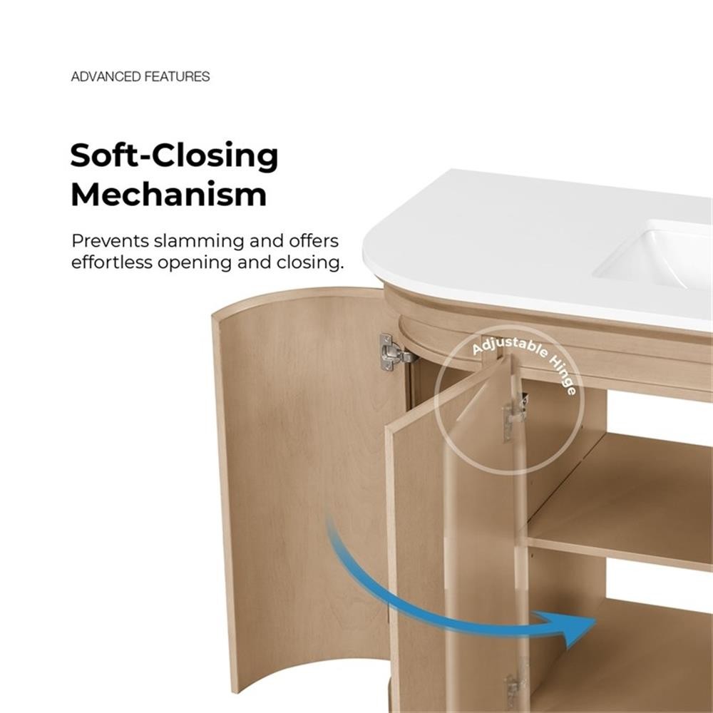 Pemberly Row 48″ Bathroom Vanity in Sahara Birch with White Countertop