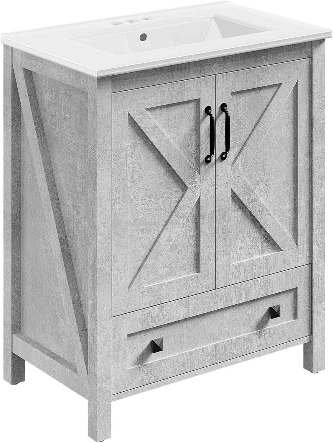 30 in Vanity with Ceramic Sink Bathroom Vanity with 2 Door and 1 Drawer Cabinet