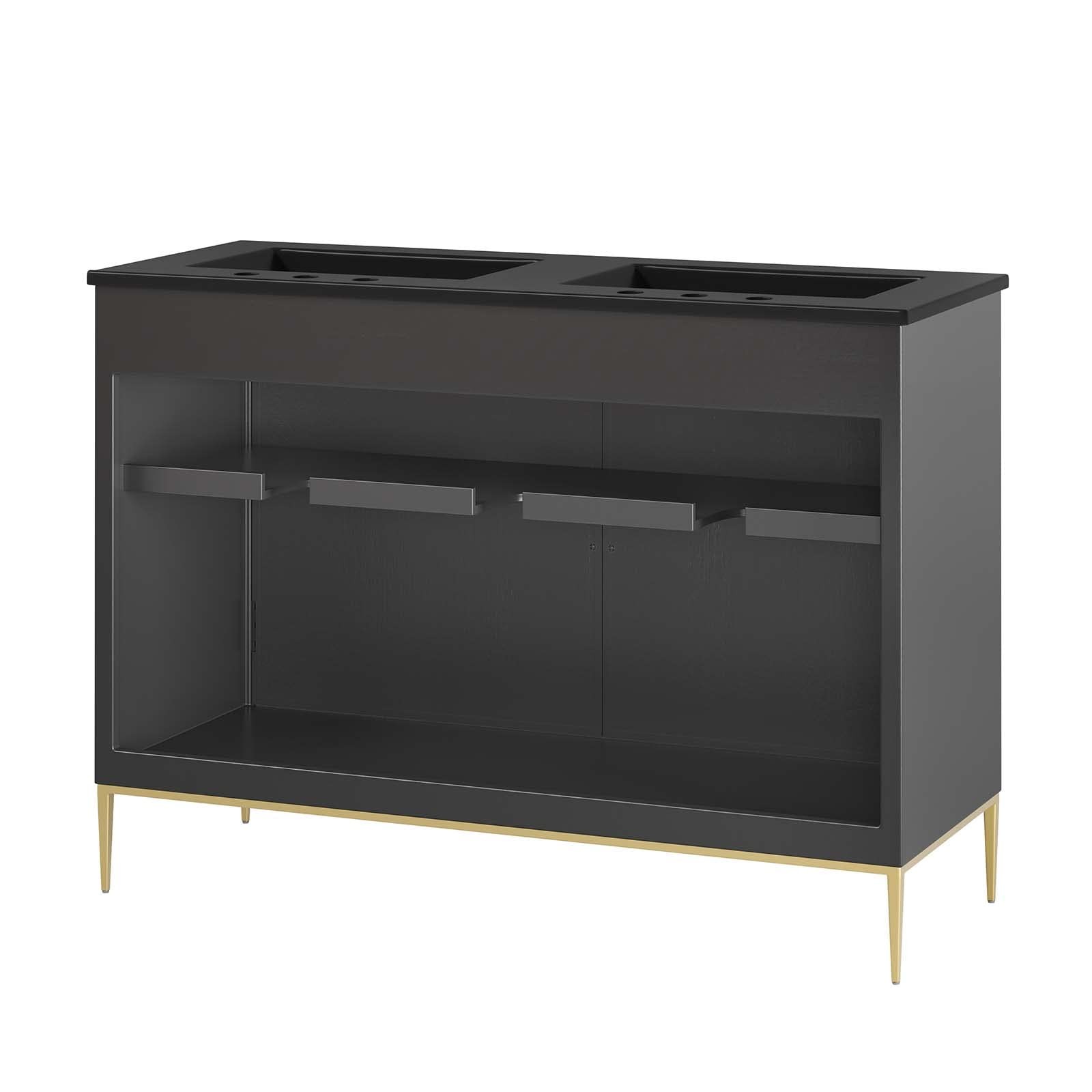 Modway Awaken 48″ Solid Wood and MDF Double Sink Bathroom Vanity in Black