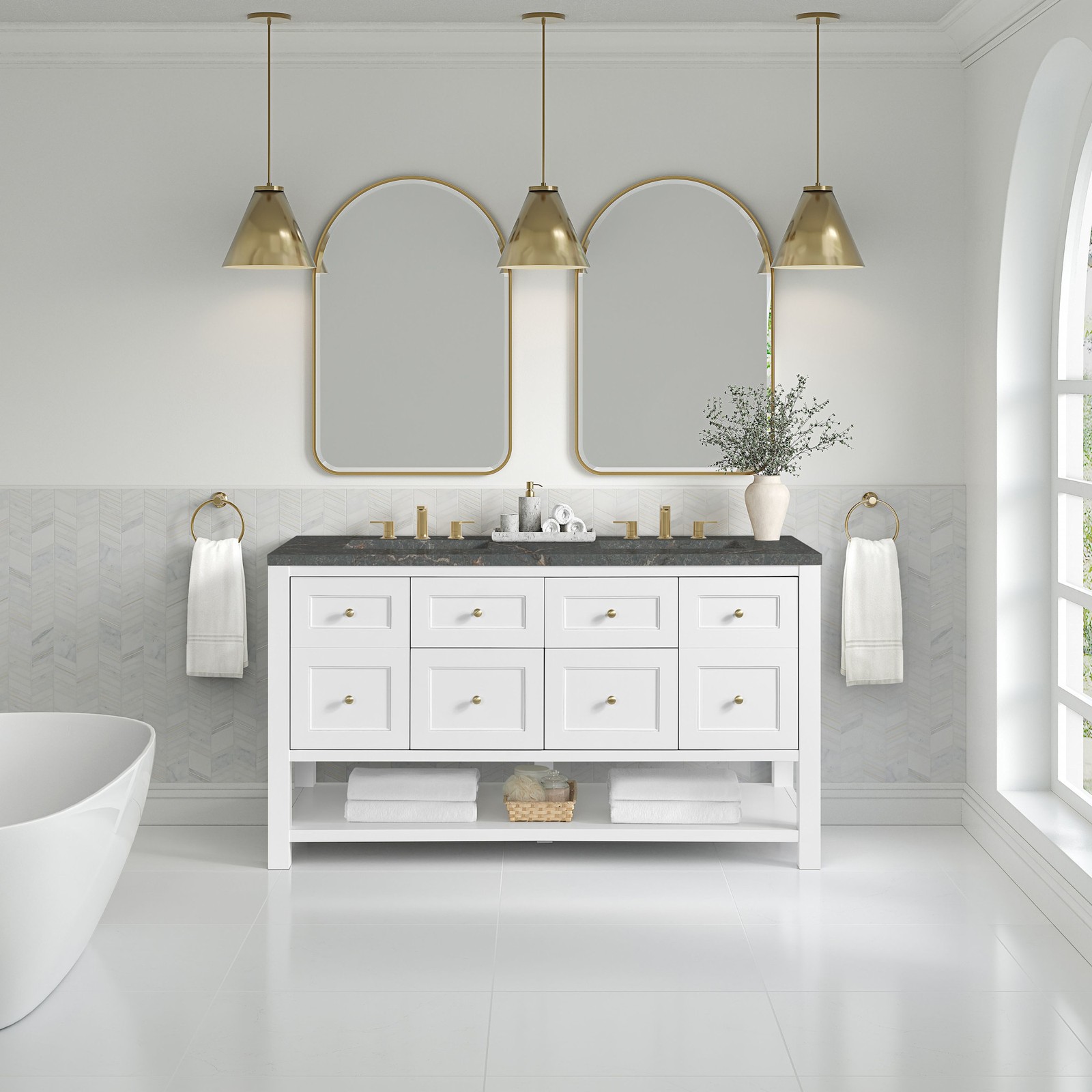 James Martin Vanities 330-V60D-FPBL Breckenridge 60″ – Whitewashed Oak