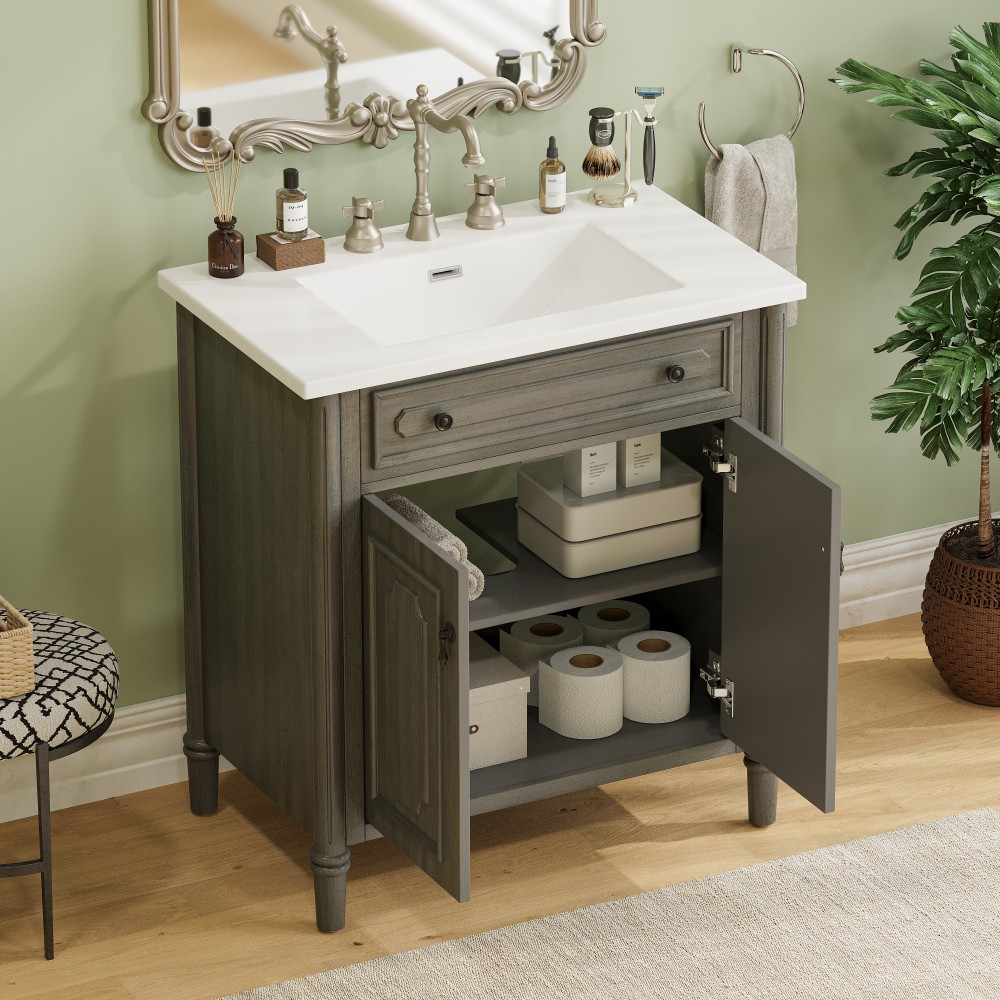 30In Bathroom Vanity with Sink Rustic Bathroom Cabinet with Soft Close Doors