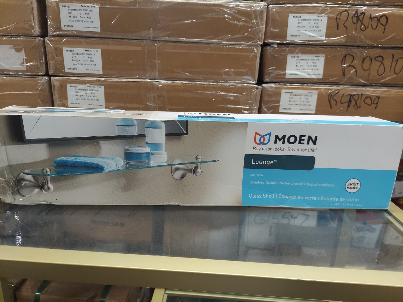 NEW Moen DN7790BN Lounge Glass Bathroom Vanity Shelf Brushed Nickel Wall Mount