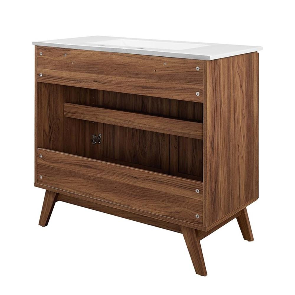 Modway Soma 36″ Modern Wood Bathroom Vanity with Rattan Door in Walnut/White