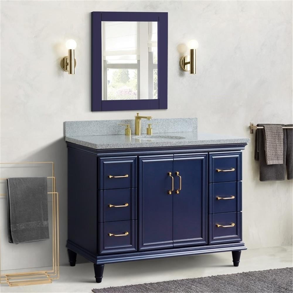 49 in. Single Wooden Vanity Blue with Gray Granite Oval Sink