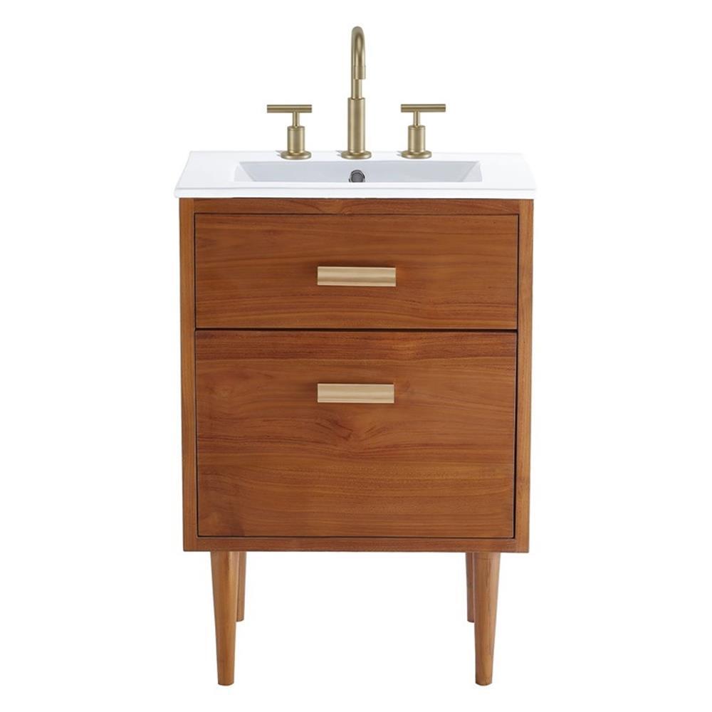 Modway Cassia 24.5″ Modern Wood & Ceramic Bathroom Vanity in Natural/White