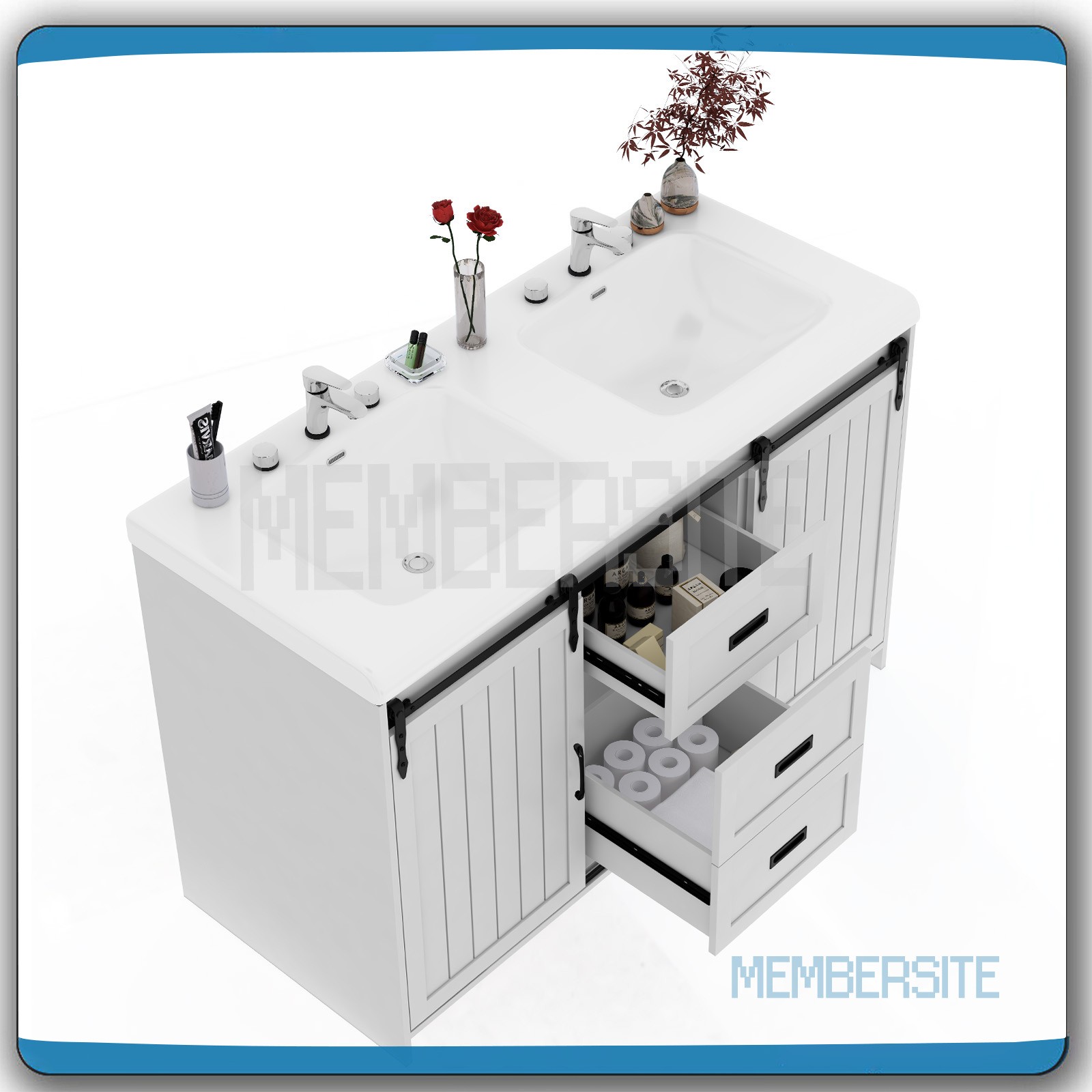 Bathroom Vanity 47.3″ Bathroom Sink Cabinet w/Sinks and Sliding Doors ,2 Drawers