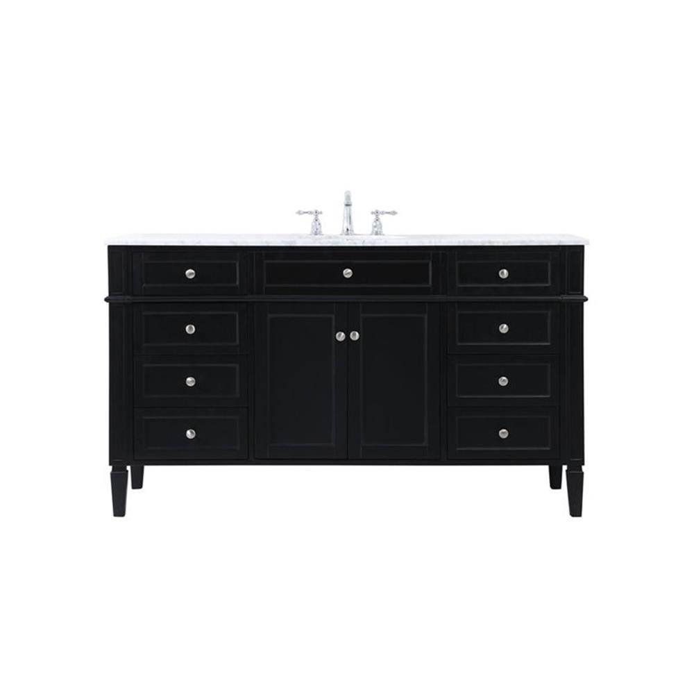 Elegant Decor Park Avenue 60″ Metal MDF Marble Single Bathroom Vanity in Black