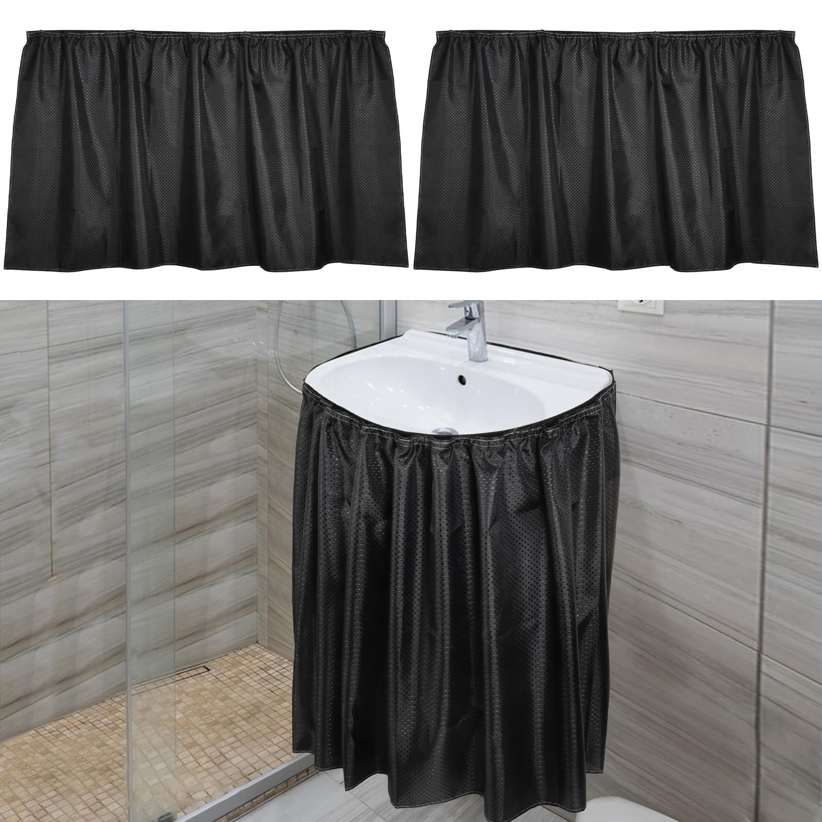 2 Pack Fabric Sink Skirt Diamond Bathroom Stitch Under Sink Skirt with Self S…