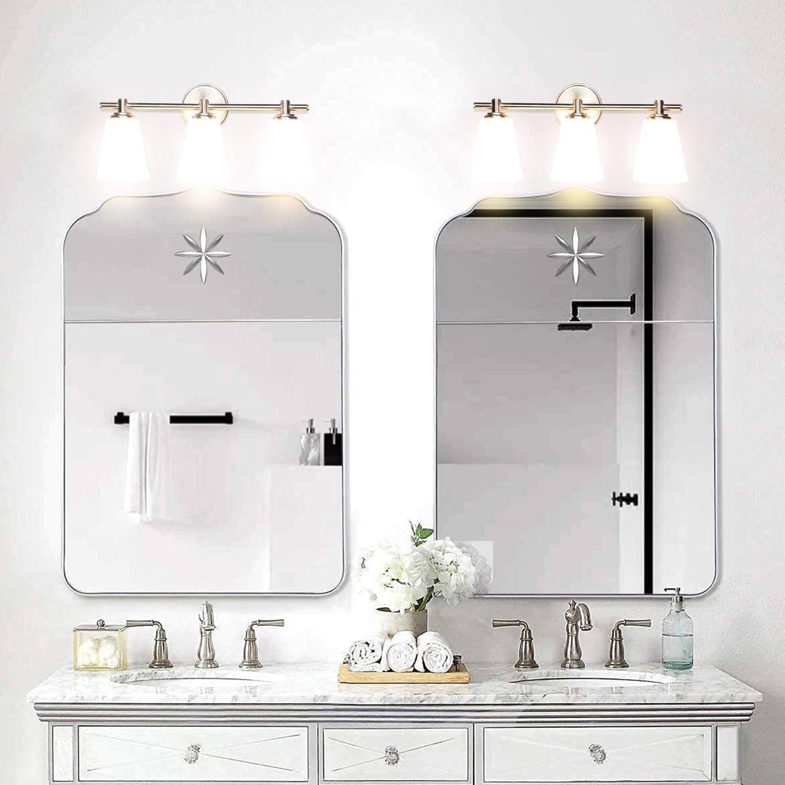Lucere modern Vanity Wall Sconce LED 3-Light Bathroom Opal Glass shade fixtures