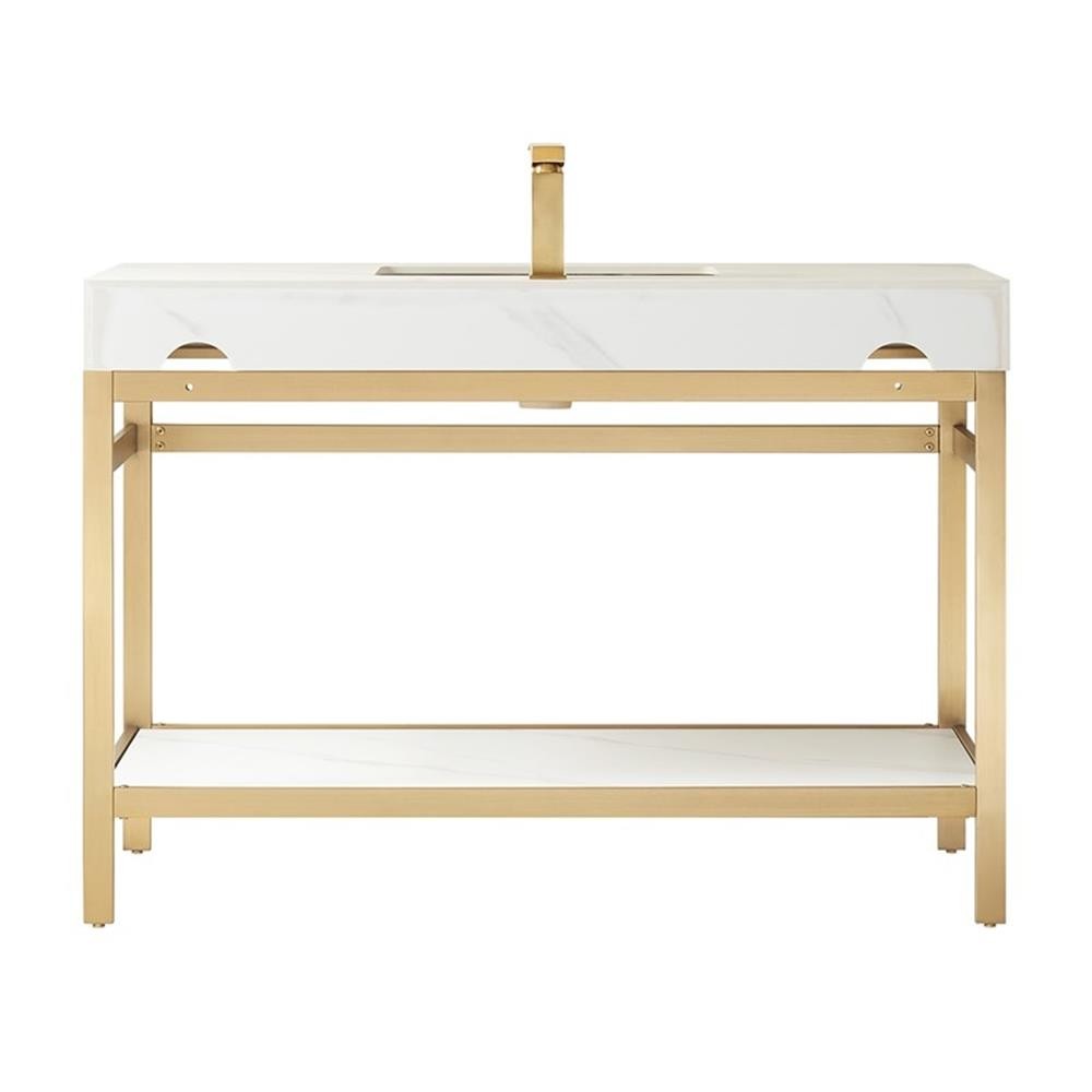 Funes 48″ Single Sink Bathroom Vanity in Brushed Gold Frame White Top No Mirror