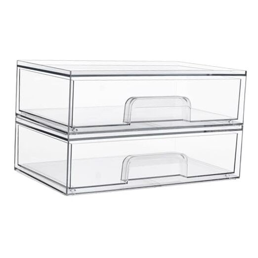 12.1”W Clear Stackable Storage Drawers,2 Pack Acrylic Plastic 2pack Wide