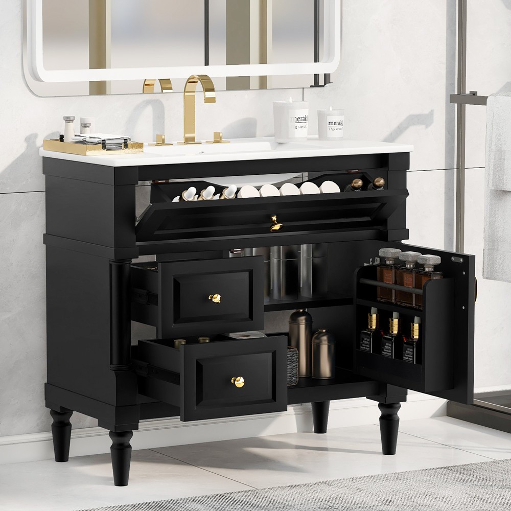 36″ Bathroom Vanity w/ Sink, Freestanding Vanity Cabinet, Door Shelf, 2 Drawers