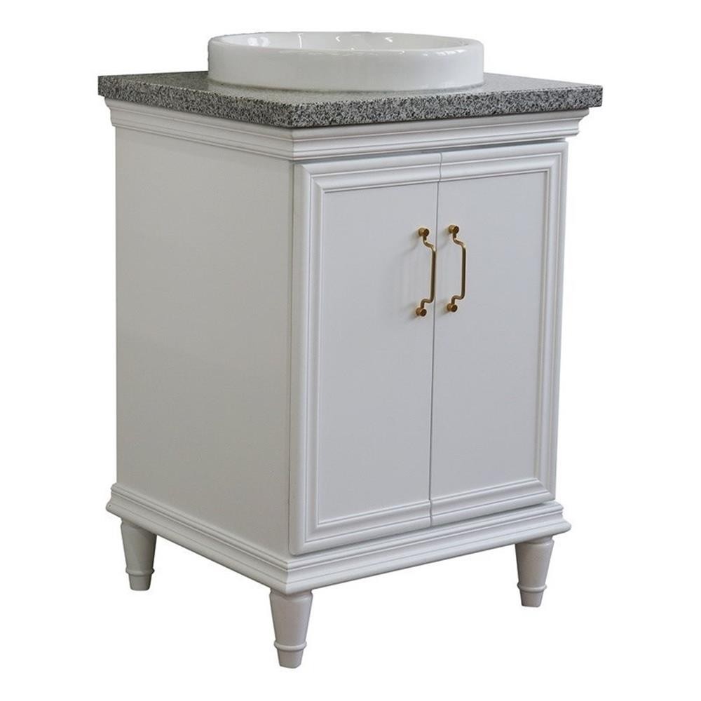 25 in. Single Wooden Vanity White with Gray Granite Round Sink