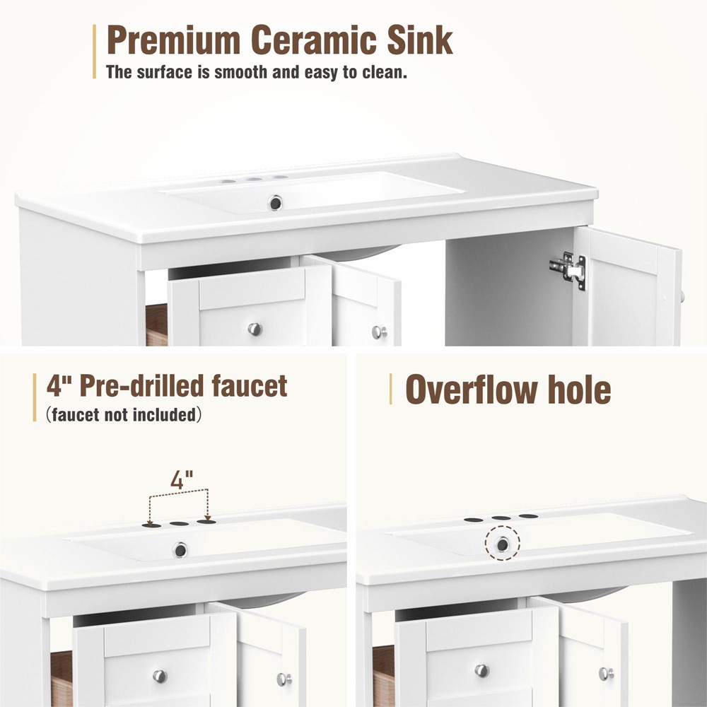 36″ Bathroom Vanity w/Sink,4 Drawers,Freestanding Vanity Storage Cabinet,2 Doors