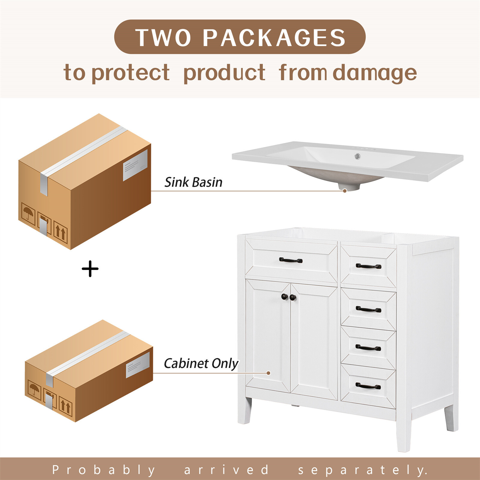 36″ Bathroom Vanity with Sink Combo Solid Wood Bathroom Cabinet Set with Drawers
