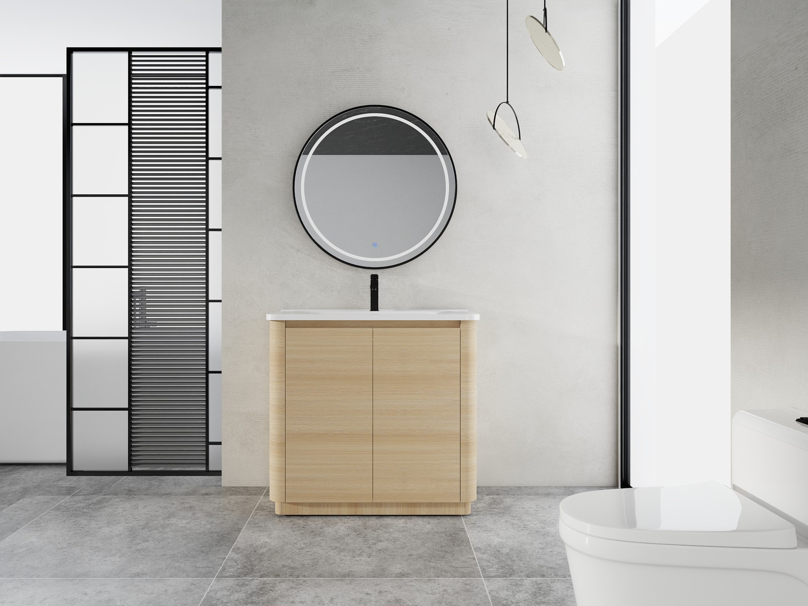 36” Plywood Freestanding Bathroom Vanity W/White Ceramic Sink 2 Doors Oak Color