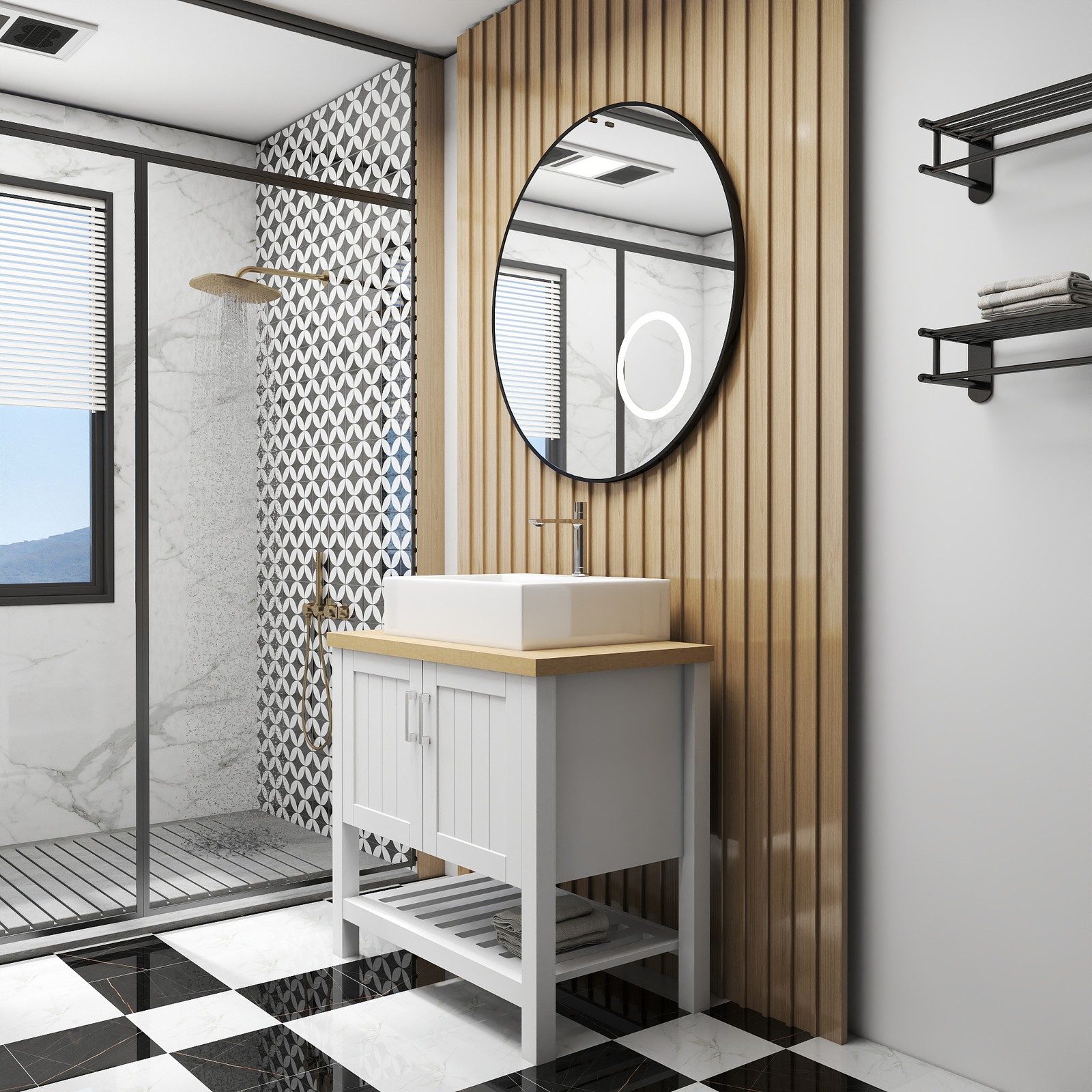 32″ Bathroom Vanity with Sink,Bathroom Vanity Cabinet with Doors and Open Shelf