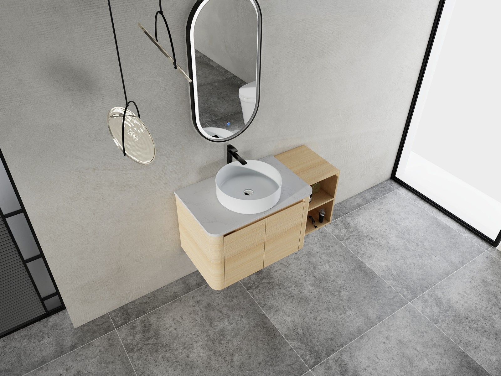 42in Plywood Floating Bathroom Vanity W/White Ceramic Basin Sink Storage Shelves