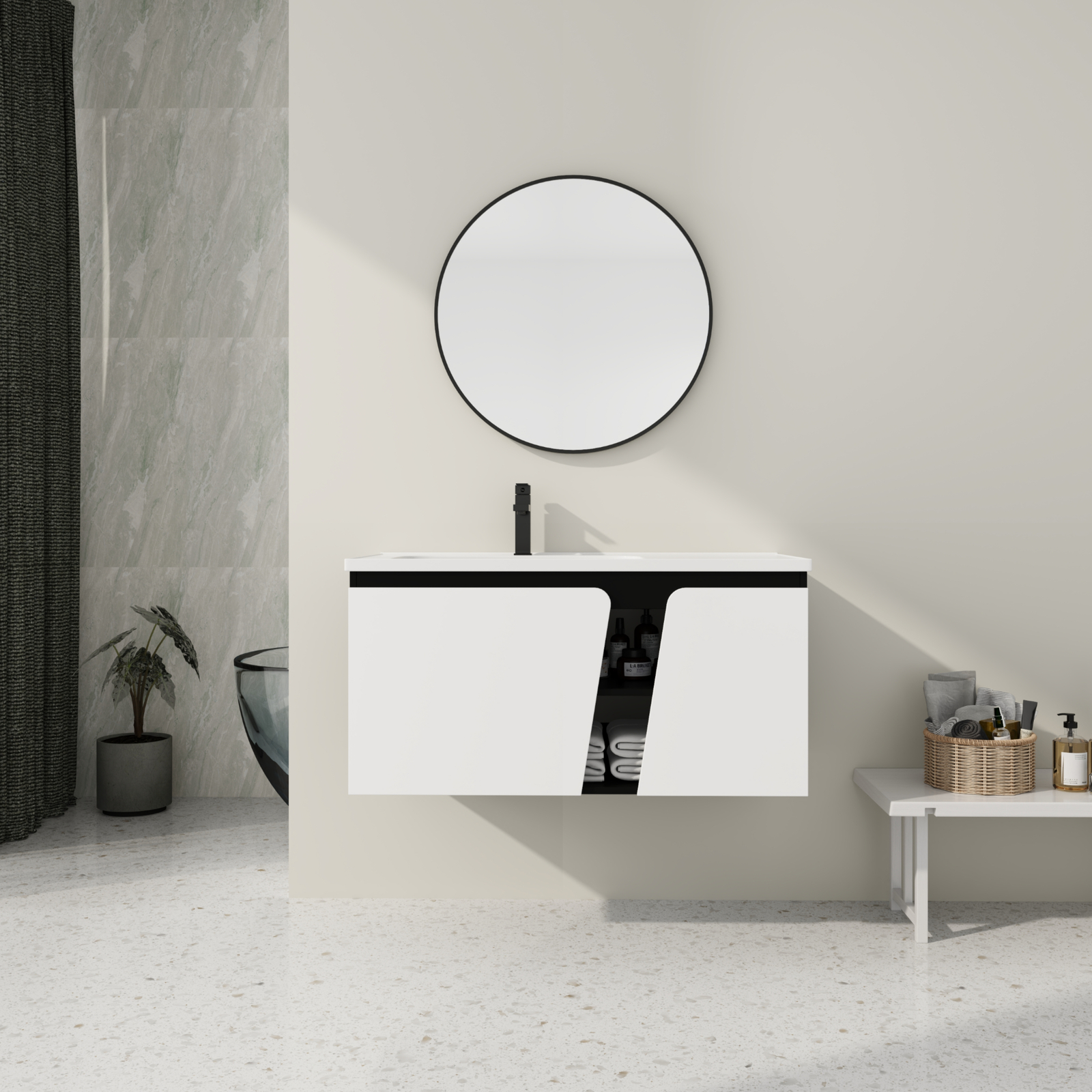40 Inch Bathroom Vanity Wall Mounted Cabinet W/ Undermount Ceramic Sink White US