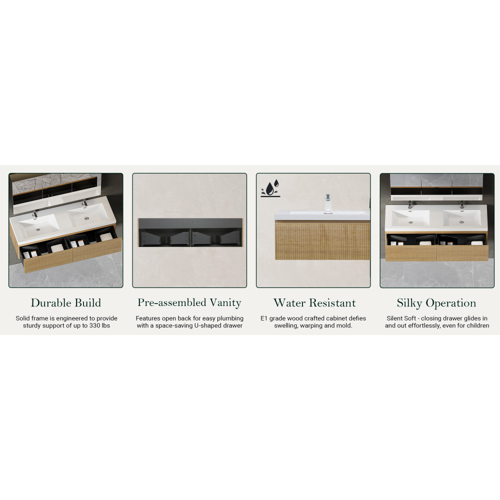 60 Floating Vanity with Sink, Soft Close Drawers, Oak Finish, Assembled