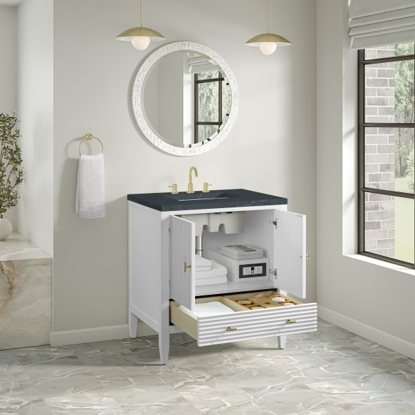 30″ James Martin Myrrin 485-V30-BW-3CSP Vanity Cabinet Charcoal Soapstone Top