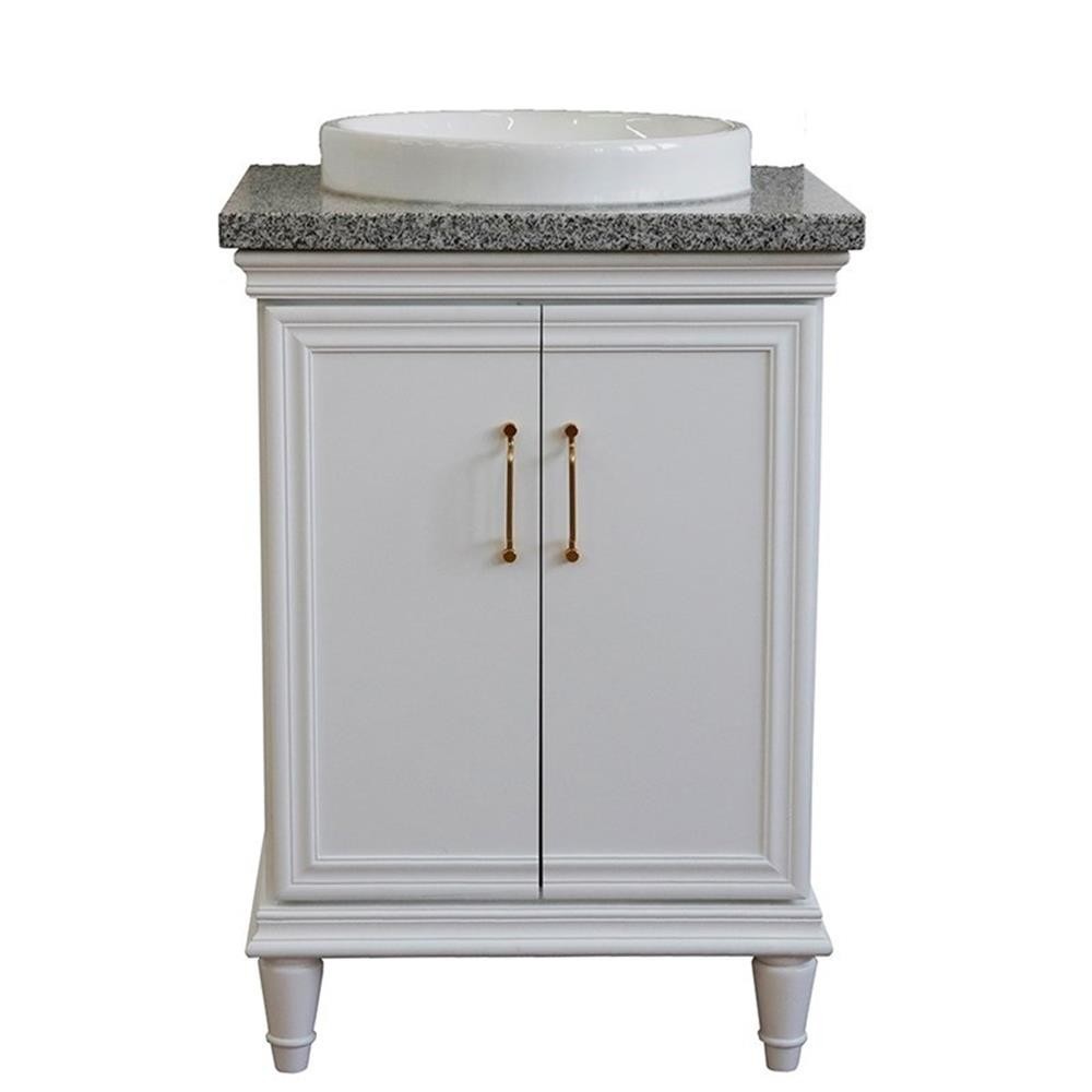 25 in. Single Wooden Vanity White with Gray Granite Round Sink