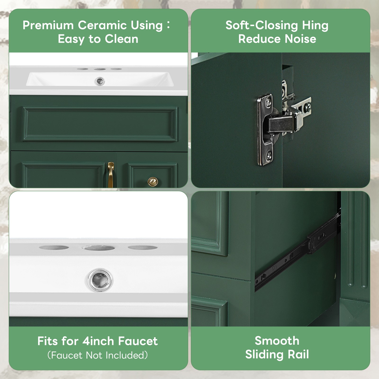 24″ Bathroom Vanity w/Ceramic Sink, Small Bathroom Sink Cabinet with 2 Drawers