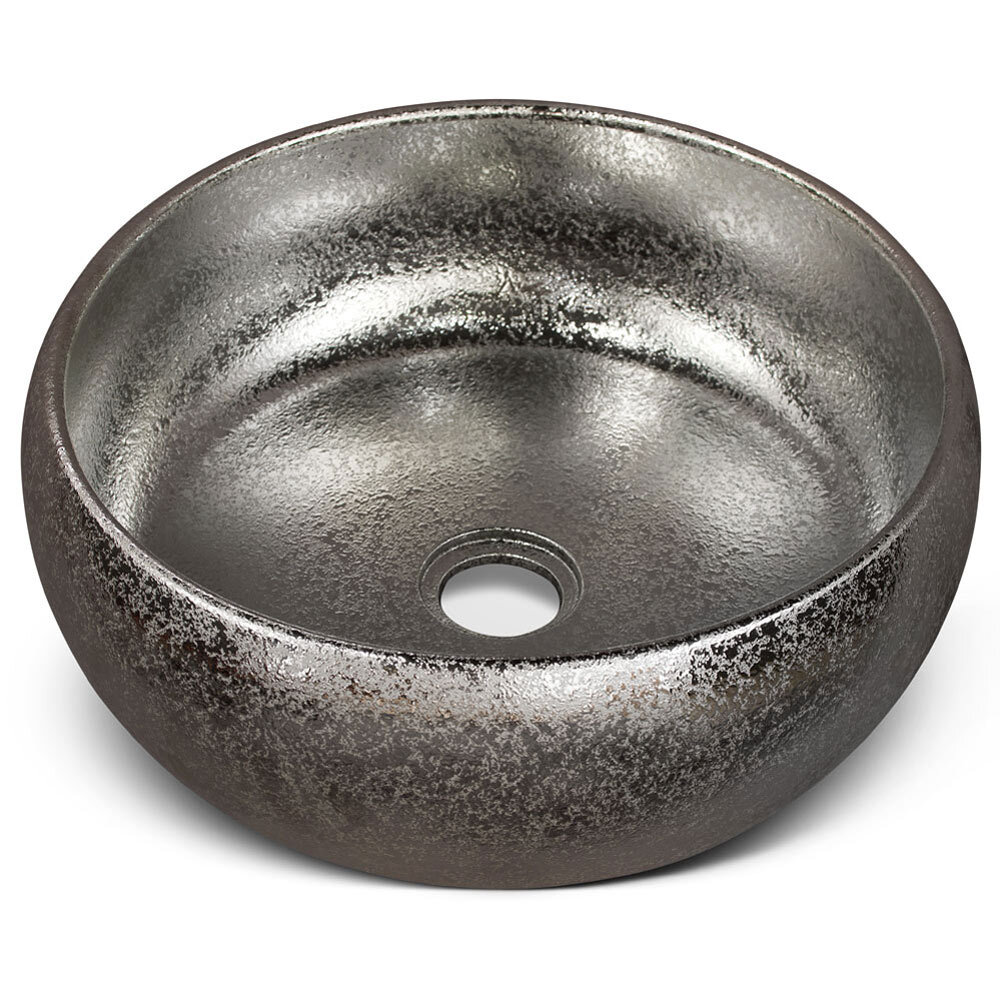 US Seller – 15in Silver Textured Oriental Porcelain Basin