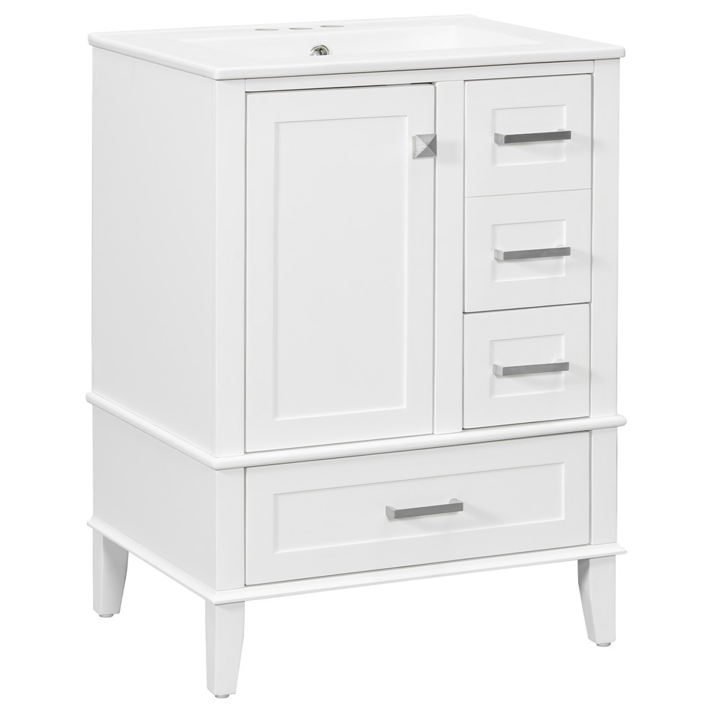24.8″ Bathroom Vanity w/Basin Sink,Freestanding Vanity Storage Cabinet,3 Drawers