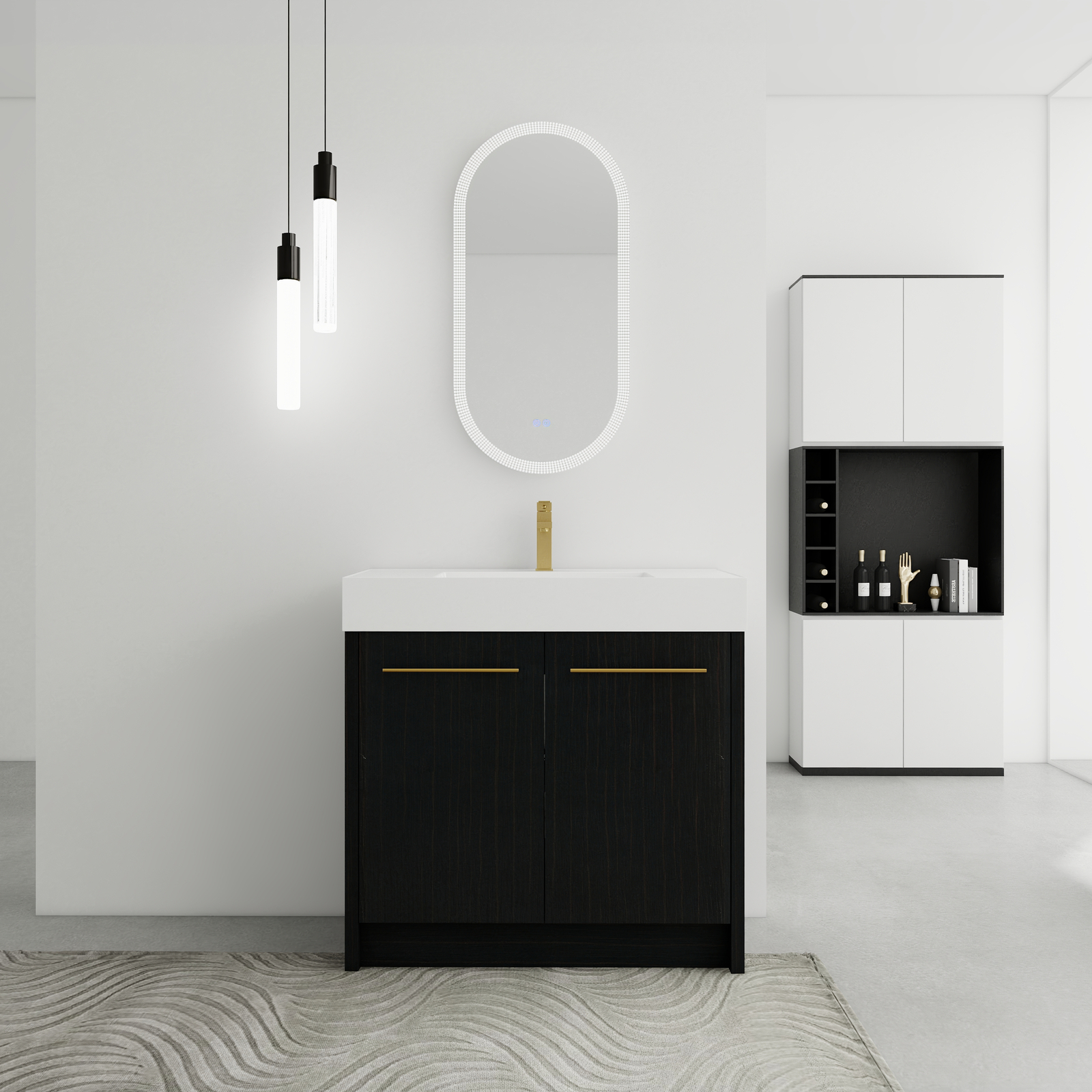 36 Inch Plywood Freestanding Bathroom Vanity with Resin Sink Door Cabinet Black