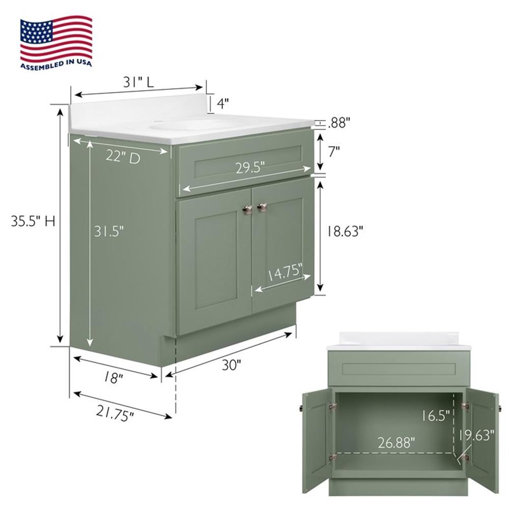 Bowery Hill 31-Inch Bath Vanity – Evergreen Fog Base and Single Hole Top