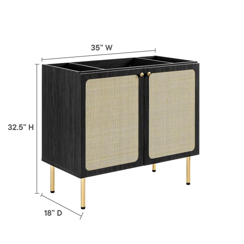 Modway Chaucer 36″ Wood & Rattan Bathroom Vanity Cabinet in Black