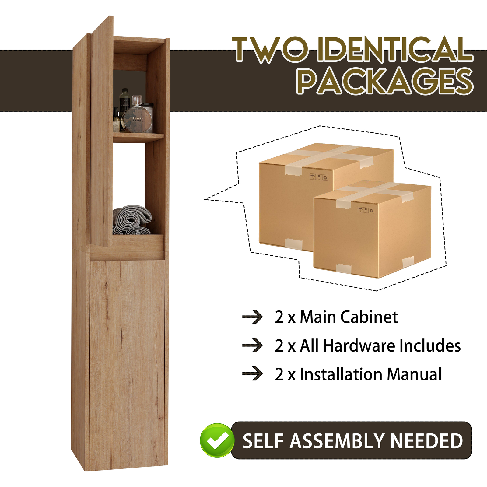 24In Plywood Floating Wall-Mounted Vanity Bathroom with Sink and 2x Side Cabinet