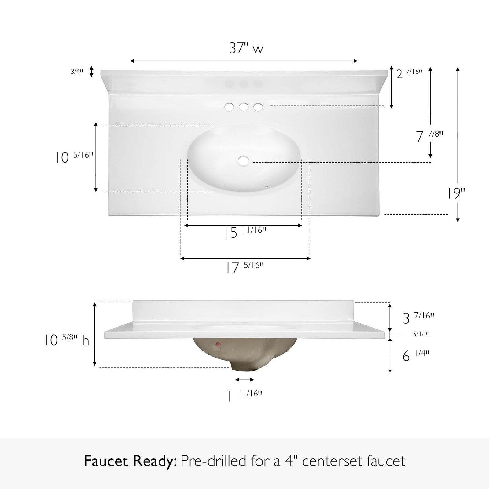Pemberley Row Marble Solid White Vanity Top Oval Waterproof 37″ x 19″ Unassem…