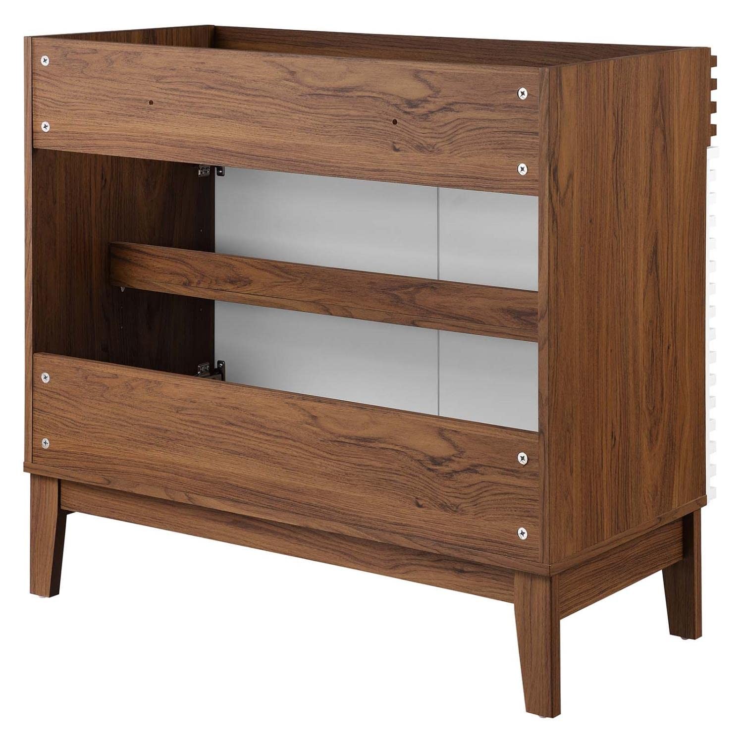 Modway Render 35″ MDF and Particleboard Bathroom Vanity Cabinet in White/Walnut