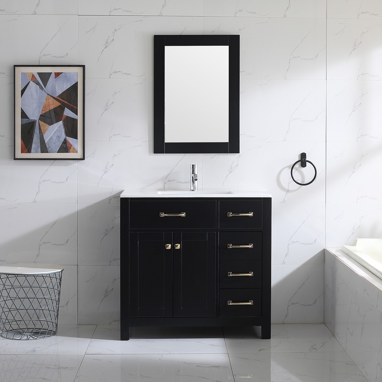 Wonline 36 inch Bathroom Vanity Cabinet Integrated Ceramic Sink Free Standing