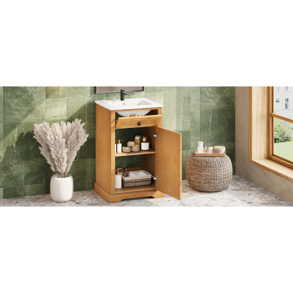 20″ Bathroom Vanity with Integrated Ceramic Sink Cabinet with Soft-Closing Door