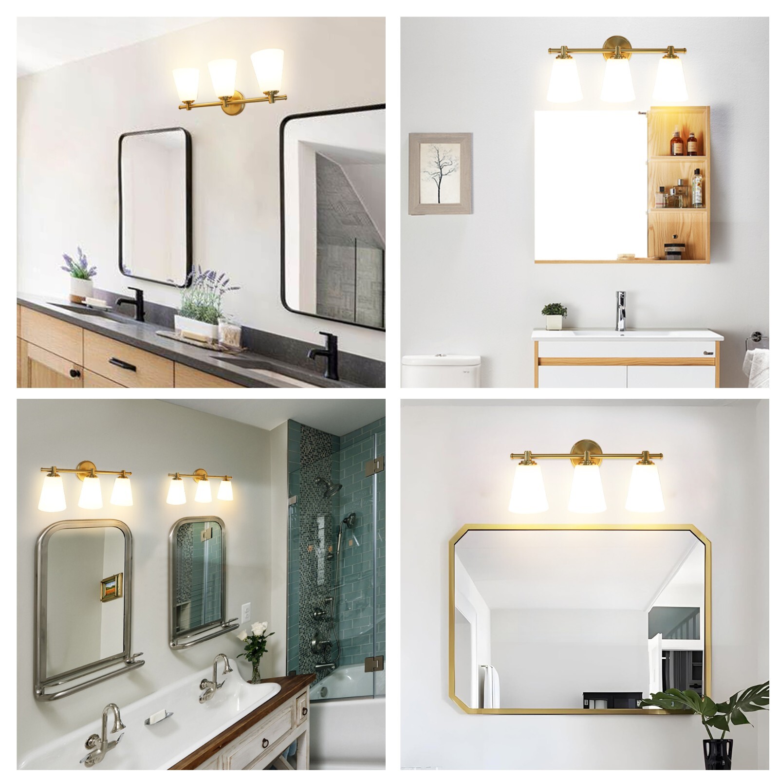 Lucere modern Vanity Wall Sconce LED 3-Light Bathroom Opal Glass shade fixtures