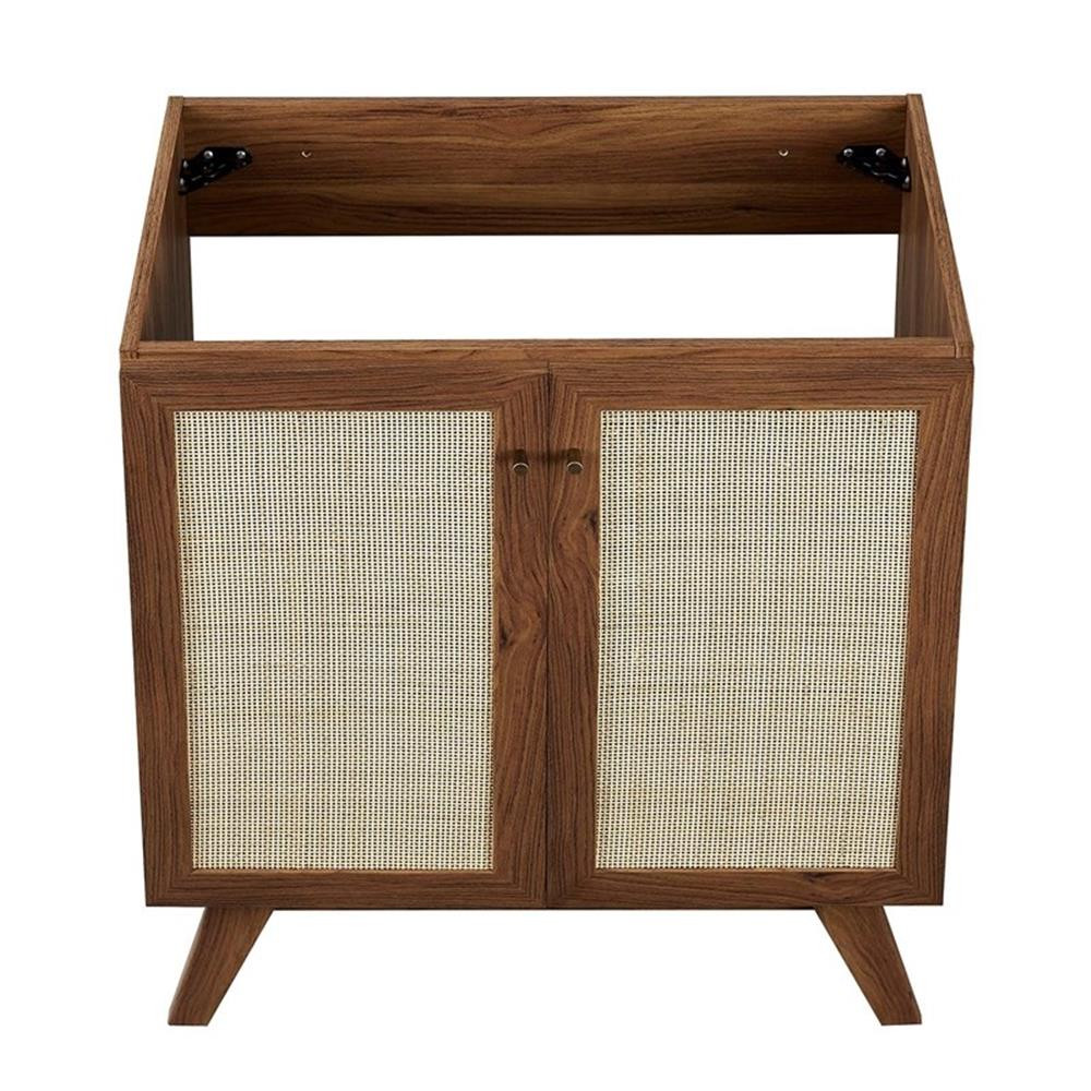 Modway Soma 30″ Modern Wood Bathroom Vanity with Rattan Door in Walnut/White