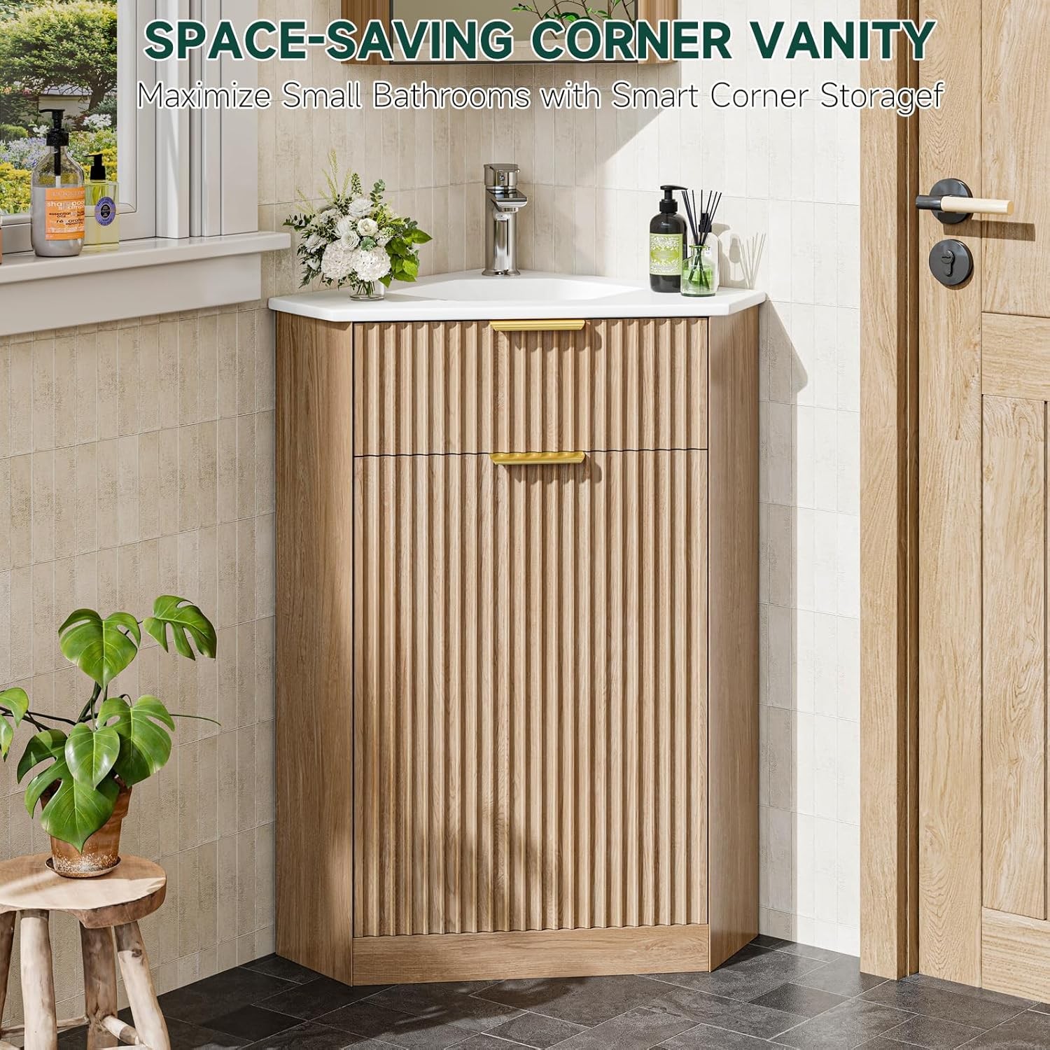 Corner Bathroom Vanity Sink Combo，Bathroom Cabinet for Small Space, Freestanding