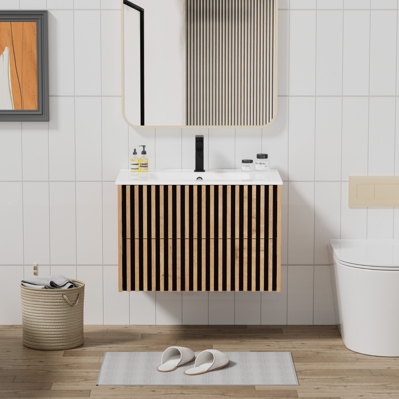 24″/ 30″/ 36″ Wall Mounted Bathroom Vanity Set With Sink Top, Faucet And Drain