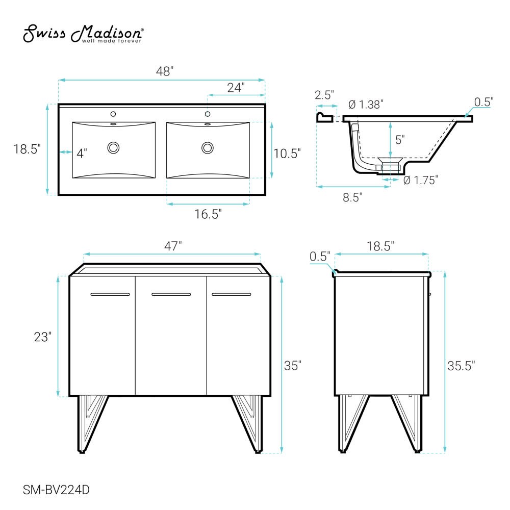 Swiss Madison SM-BV224D Annecy 48″ – Black Walnut / White
