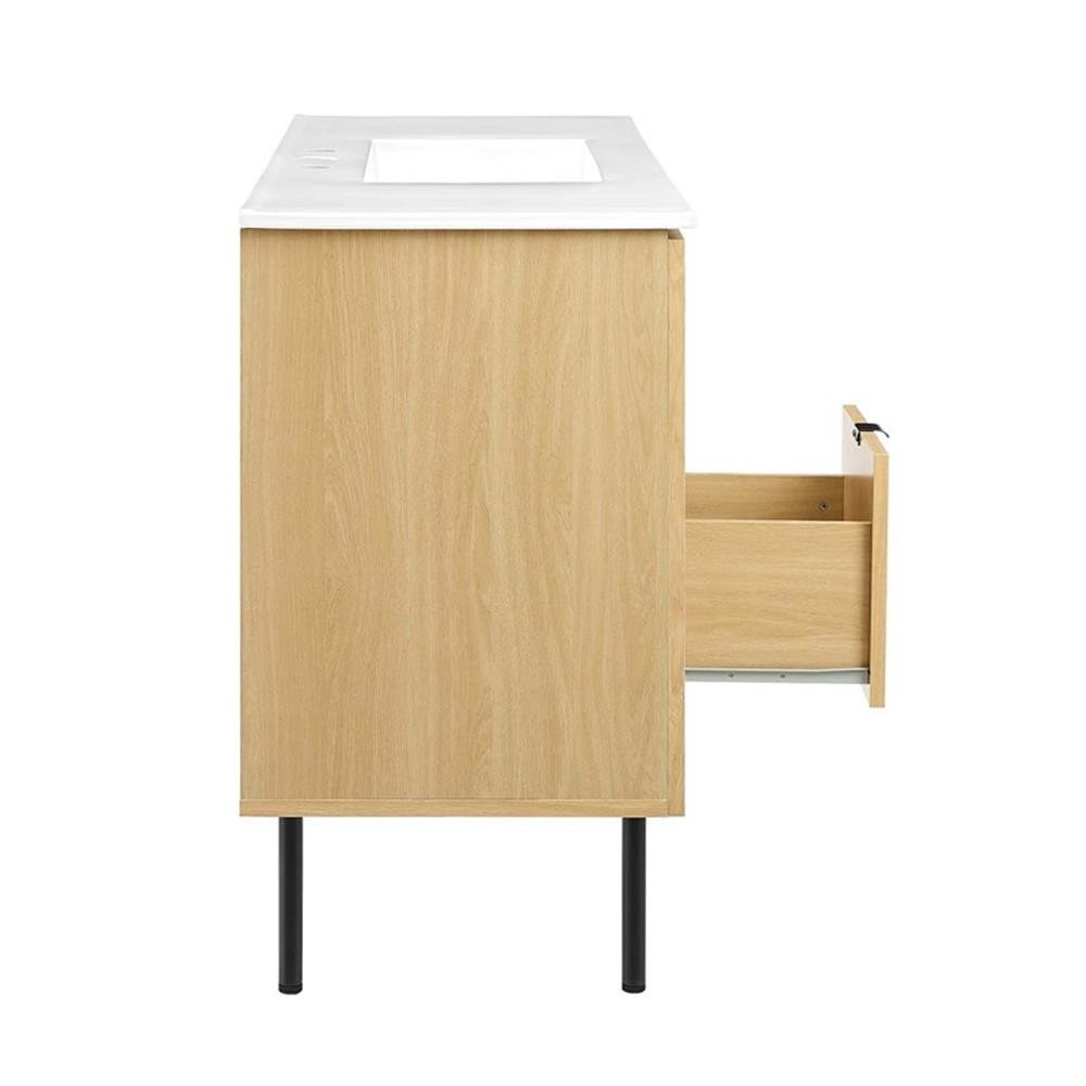 Modway Chaucer 48″ Single Sink Wood & Metal Bathroom Vanity in Oak and White