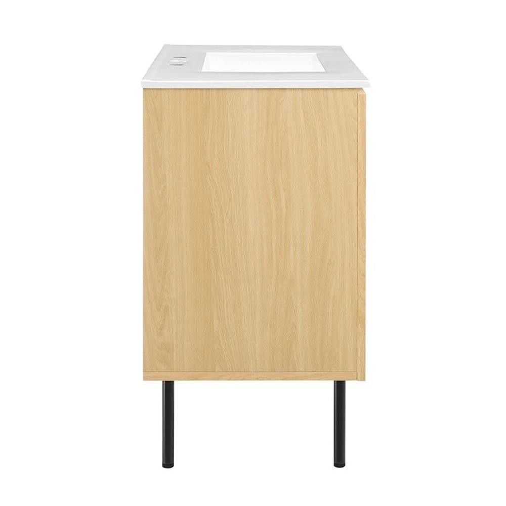 Pemberly Row Contemporary 36″ Wood & Rattan Bathroom Vanity in Oak/White