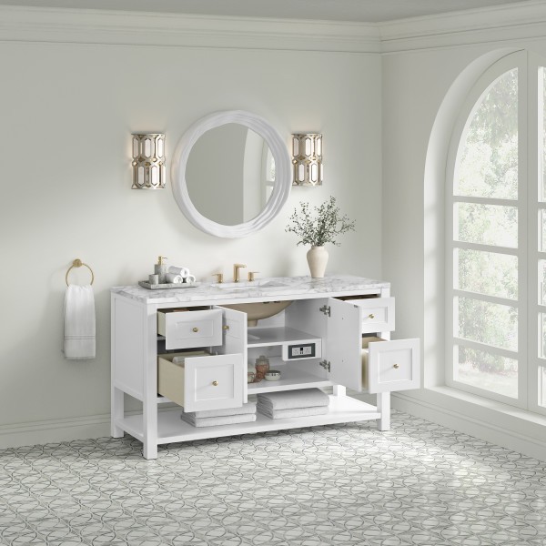60″ James Martin Breckenridge 330-V60S-BW-3CAR Vanity Cabinet Carrara Marble Top