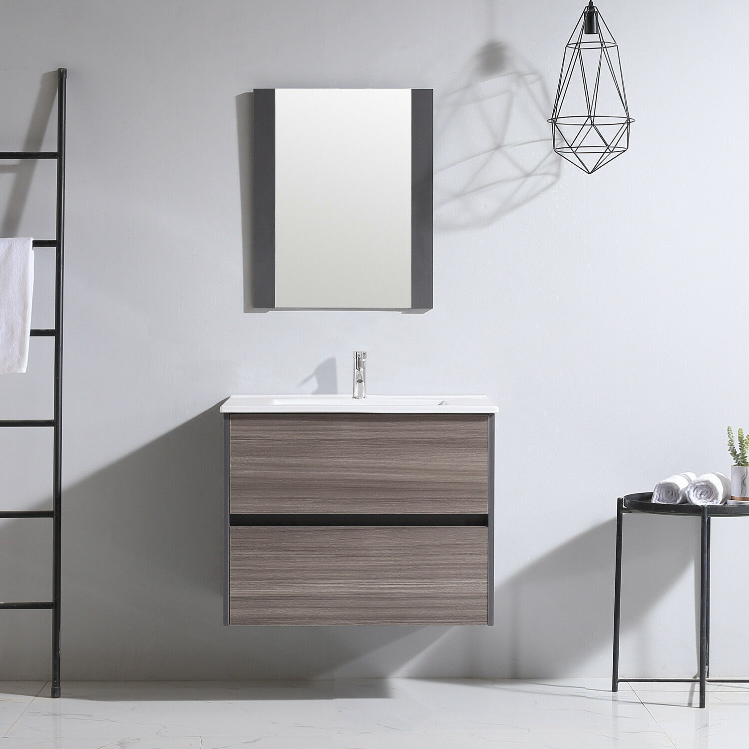 24″ Wooden Wall Mounted Bathroom Vanity Undermount Ceramic Sink Mirror Included