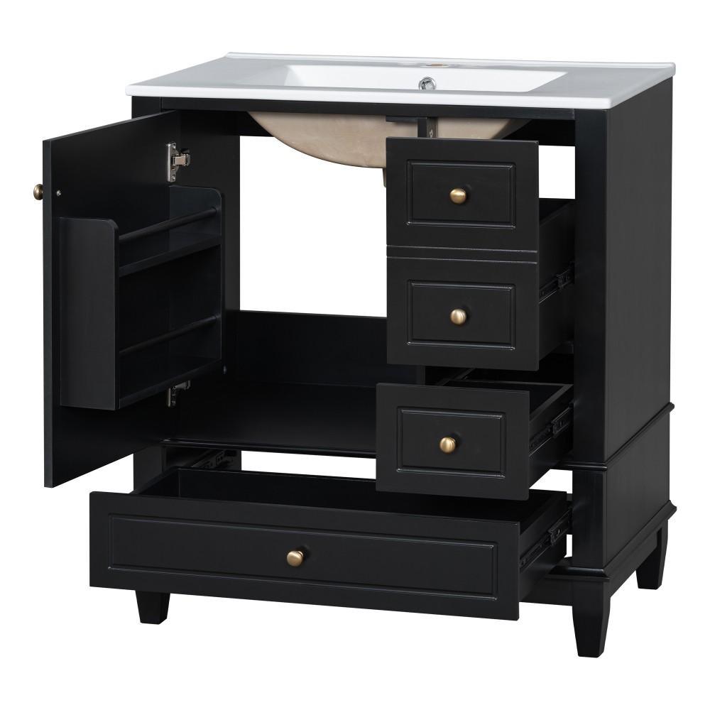 30″ Vanity w/Sink,Rubber Wood & MDF Cabinet,Soft Close Door,3 Drawers,Vietnam