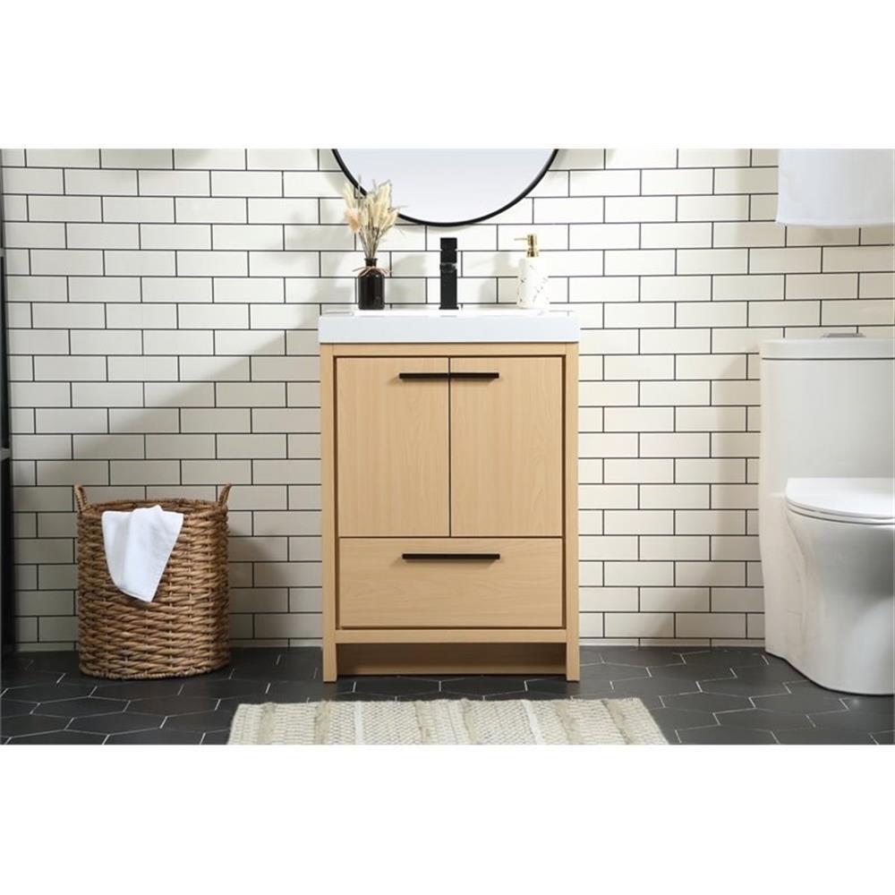 Elegant Decor Wyatt 24″ Aluminum Alloy and MDF Single Bathroom Vanity in Maple